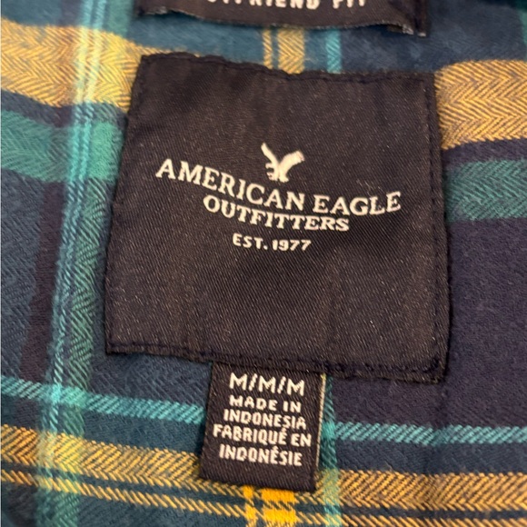 American Eagle Boyfriend Fit Tom and Jerry Green Plaid Shirt with Fringe Size M - Picture 9 of 12